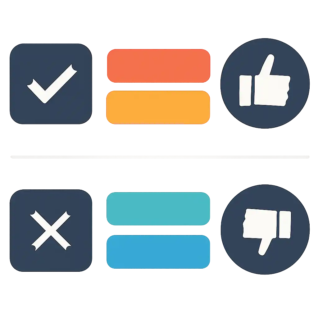 Infographic comparing options using coloured bars and icons only, no text or labels, flat design, Club colour