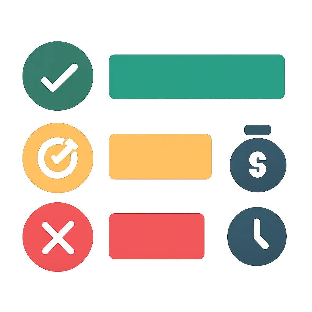 Infographic comparing options using coloured bars and icons only, no text or labels, flat design, Business