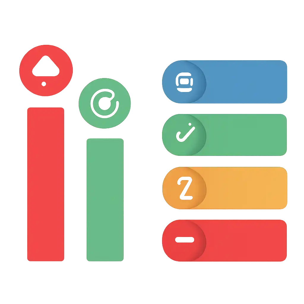 Infographic comparing options using coloured bars and icons only, no text or labels, flat design, Hai