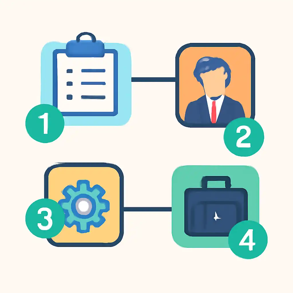 Annotated step diagram: business process with numbered callouts